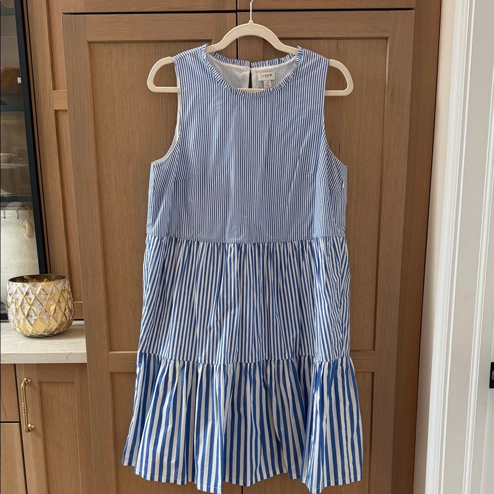 Blue and White Striped Tiered Dress